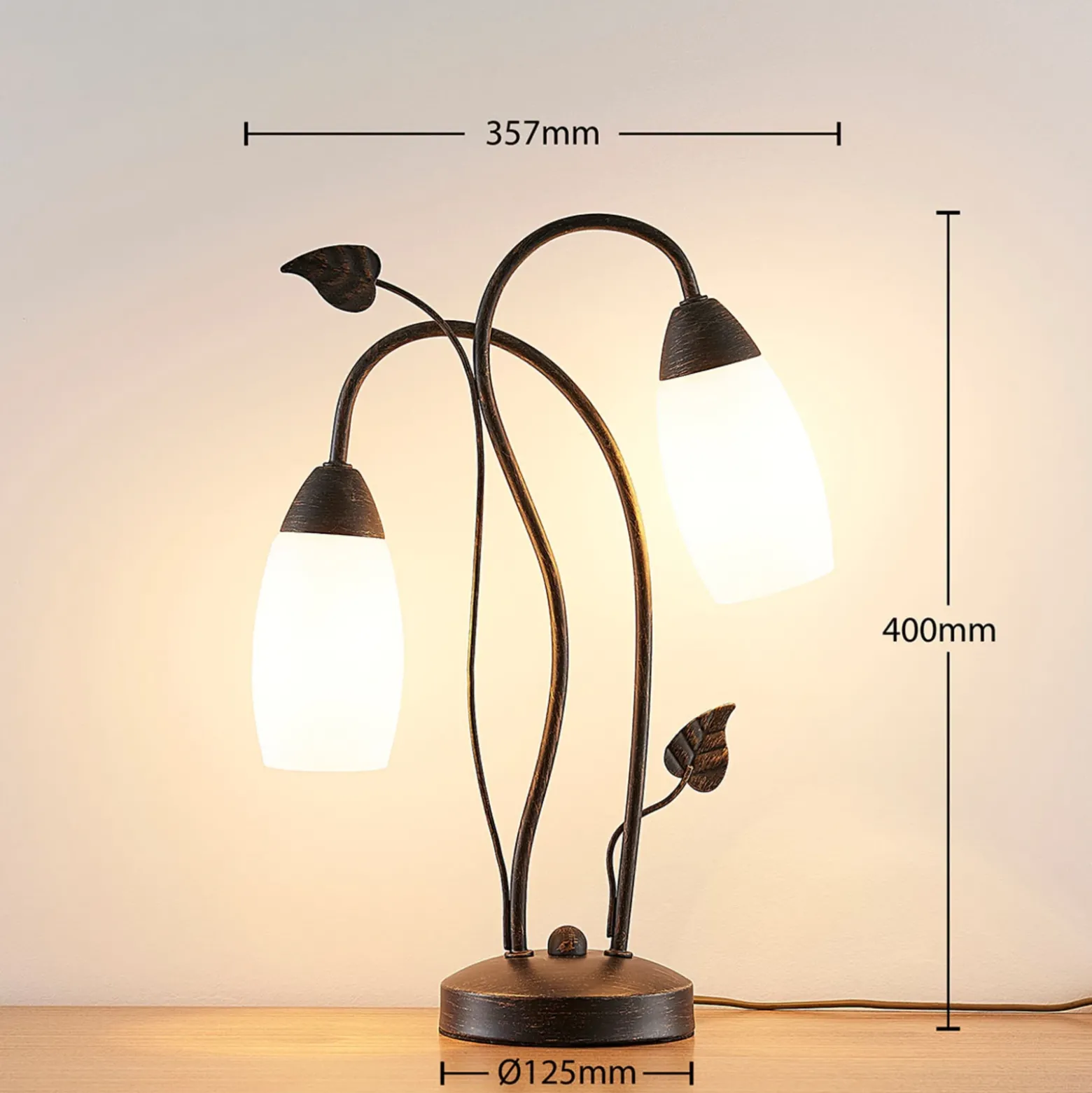 Lámpara de mesa Lindby Stefania, negro/oro, cristal, E14, 40 cm