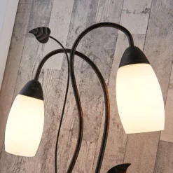 Lámpara de mesa Lindby Stefania, negro/oro, cristal, E14, 40 cm