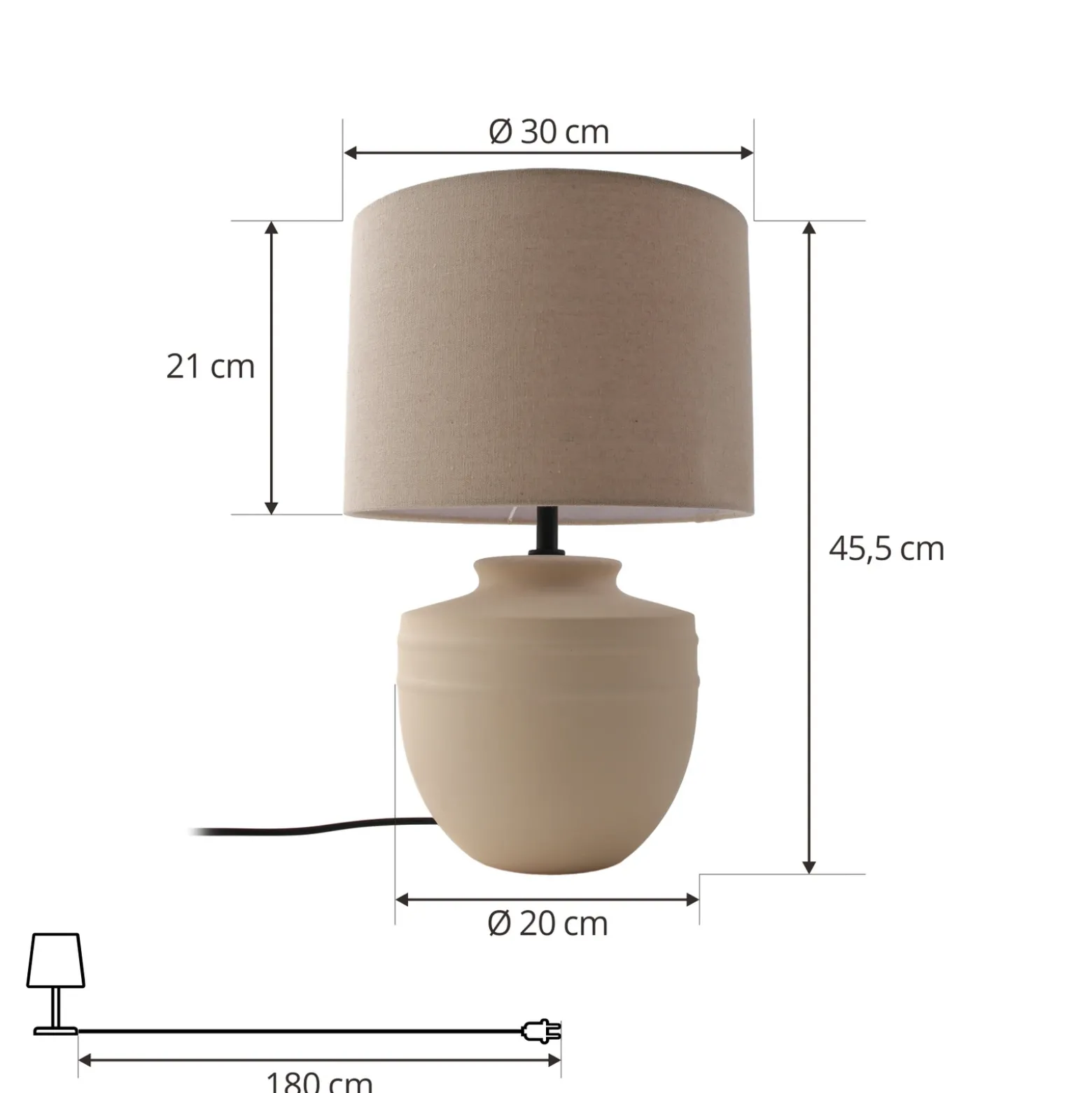 Lámpara de mesa Lindby Thalassia, beige, Ø 30 cm, cerámica