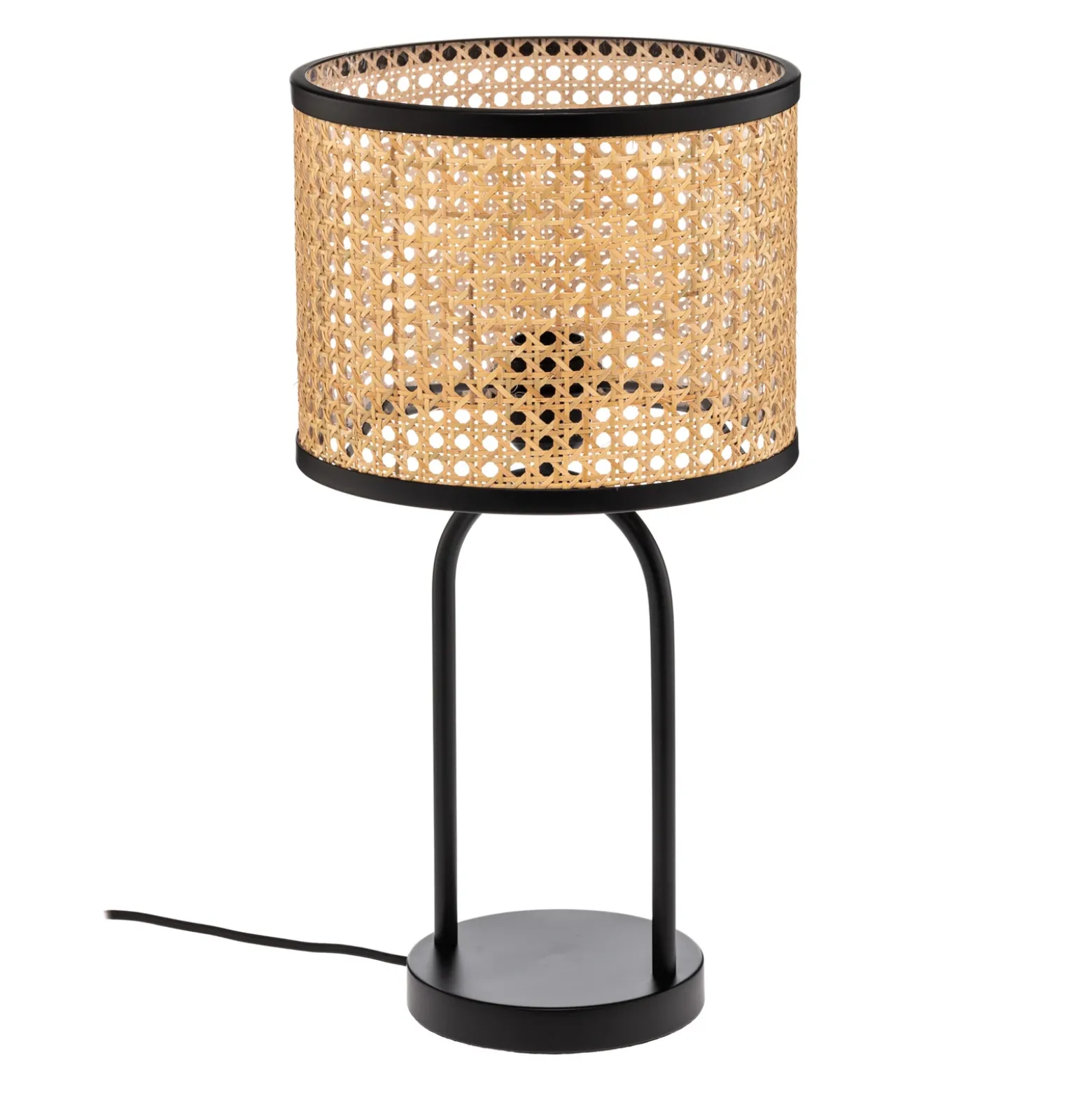 Lámpara de mesa Lindby Yaelle, 50 cm de altura, ratán, negro, E27