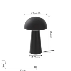 Lámpara de mesa Lindby Zyre LED recargable, negra, IP44, regulador táctil