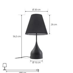 Lámpara de mesa Lucande Luoti, negra, textil, altura 57 cm