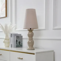 Lámpara de mesa Lucande Lyndorin, beige, cerámica