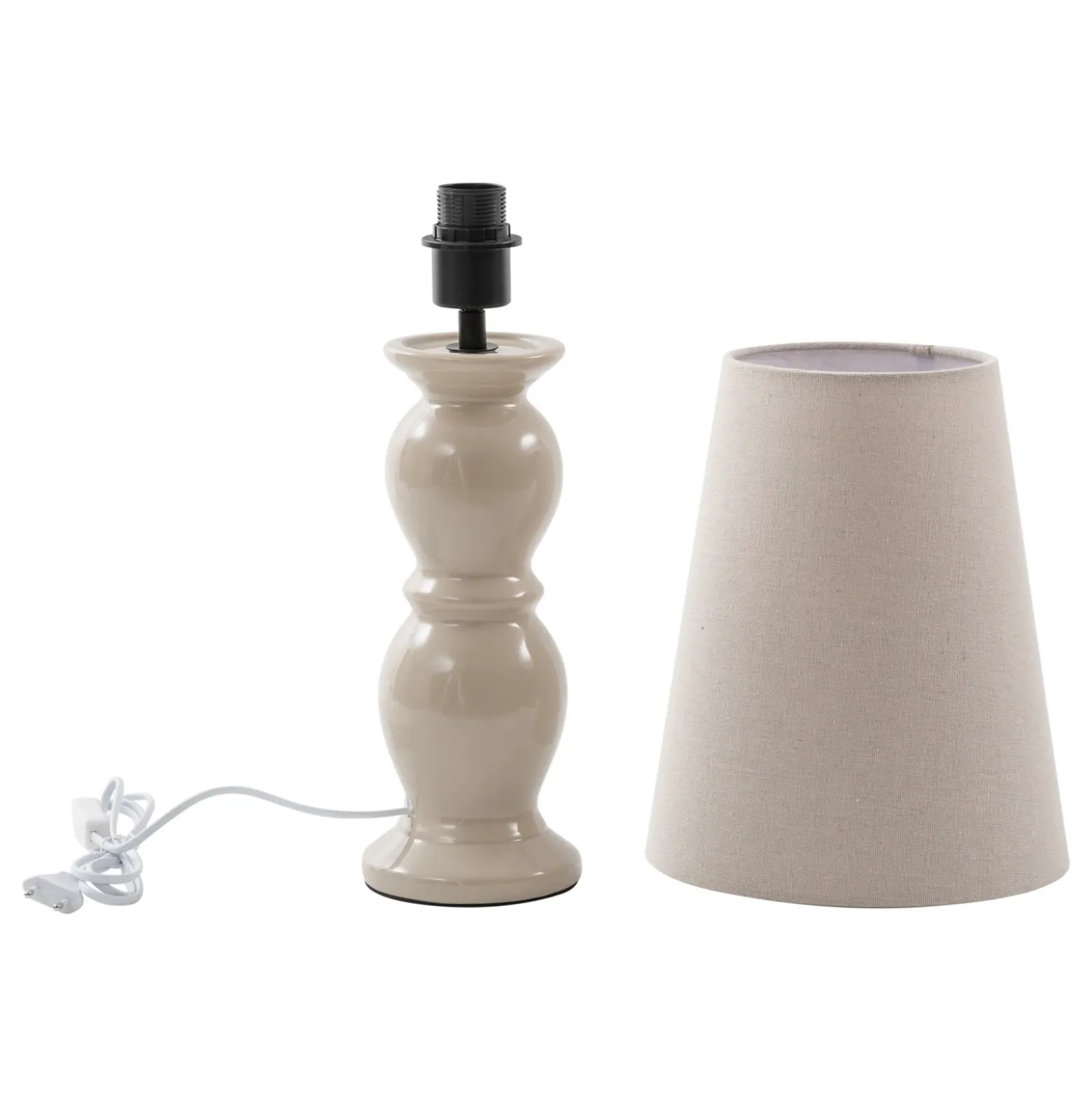 Lámpara de mesa Lucande Lyndorin, beige, cerámica