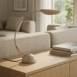 Lámpara de mesa Lucande Rivera, beige, metal, piedra, 51 cm, G9