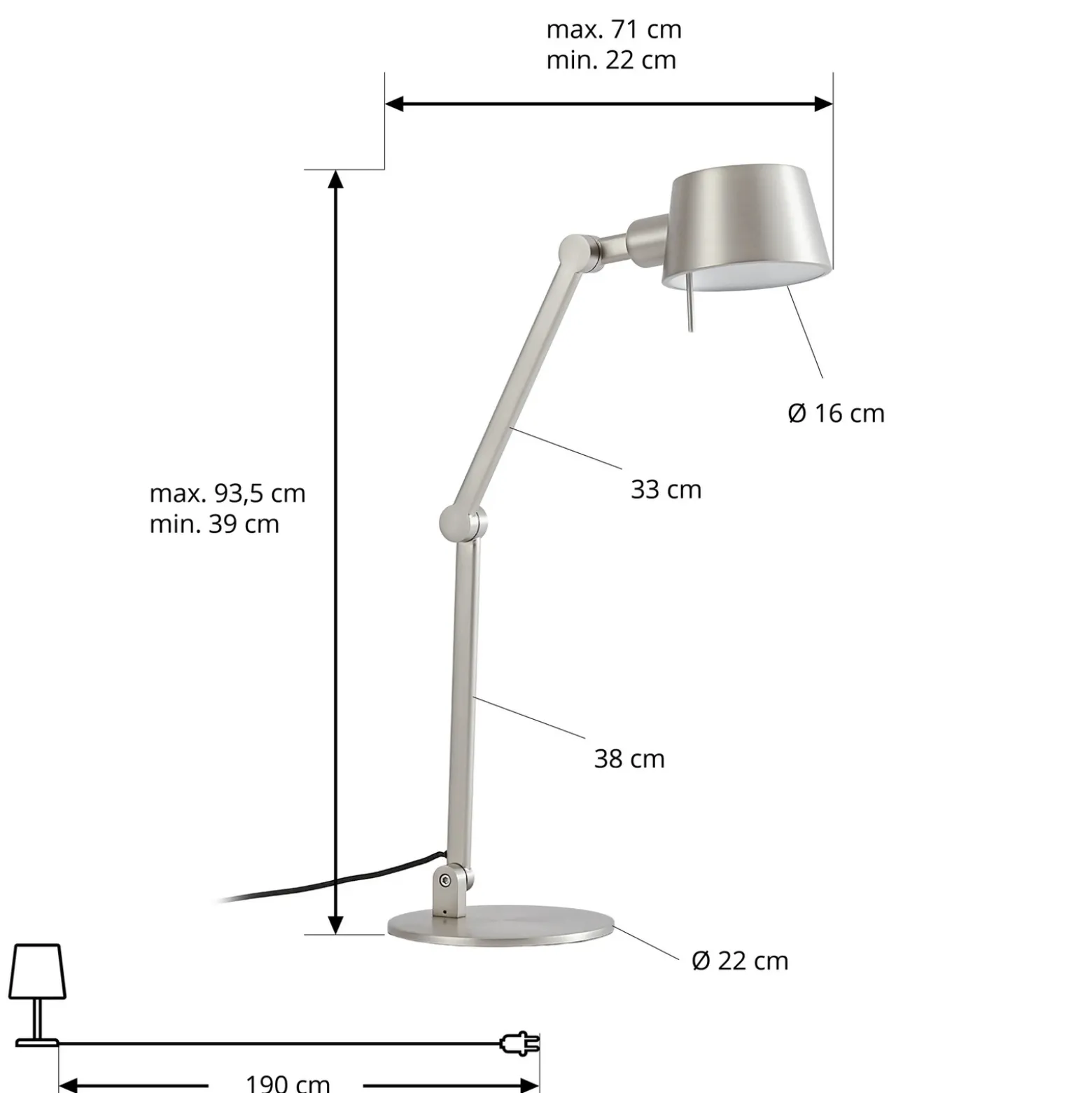 Lámpara de mesa Lucande Silka, 93 cm, níquel, regulable, E27