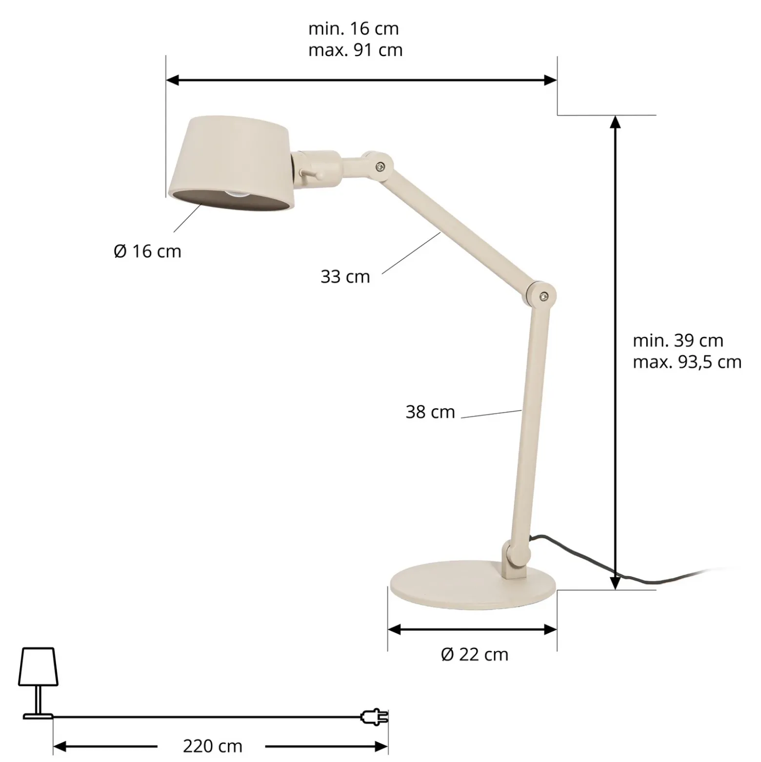 Lámpara de mesa Lucande Silka, 93 cm, beige, regulable, E27