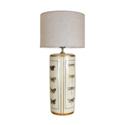 Lámpara de mesa Lucca, beige, altura 67 cm, tela de lino, cerámica