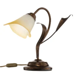 Lámpara de mesa Lucrezia en bronce con pantalla floral