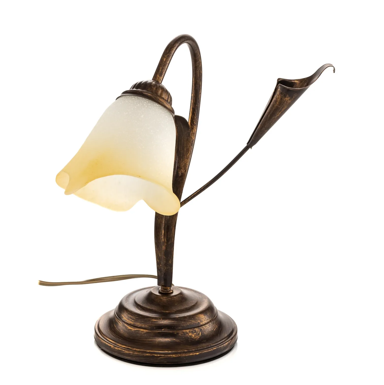 Lámpara de mesa Lucrezia en bronce con pantalla floral