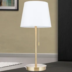 Lámpara de mesa Ludwig, USB blanco/latón antiguo