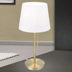Lámpara de mesa Ludwig, USB blanco/latón antiguo