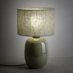 Lámpara de mesa Melody, verde oliva, textil, altura 48 cm, E27