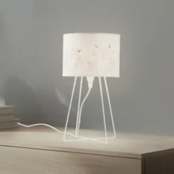 Lámpara de mesa Mila, tela, unicornios, E14, altura 32,5 cm