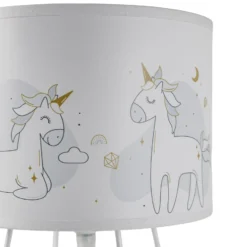 Lámpara de mesa Mila, tela, unicornios, E14, altura 32,5 cm
