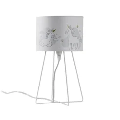 Lámpara de mesa Mila, tela, unicornios, E14, altura 32,5 cm