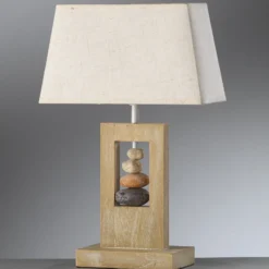 Lámpara de mesa Miriel, altura 46 cm, textil, madera