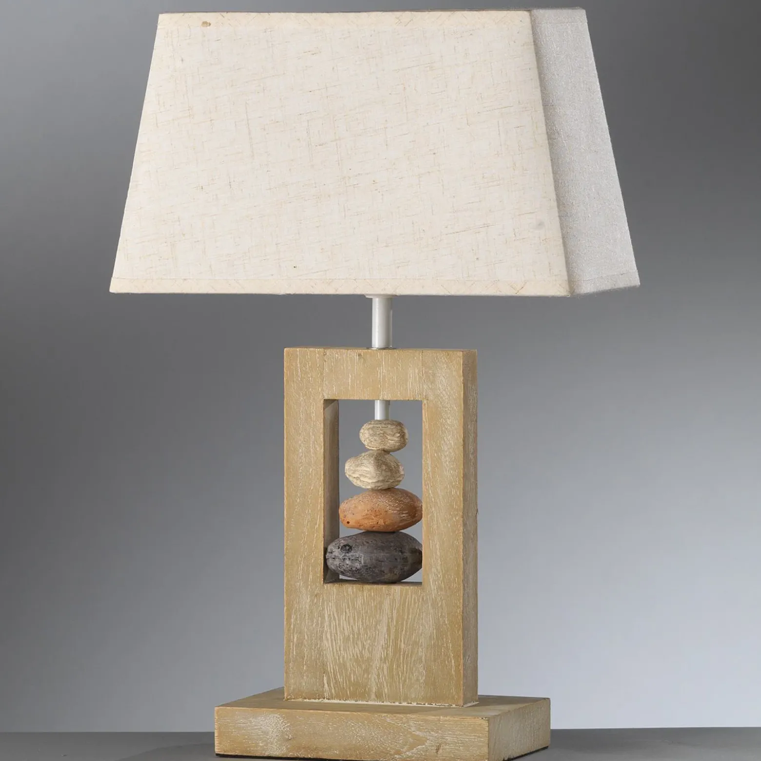 Lámpara de mesa Miriel, altura 46 cm, textil, madera