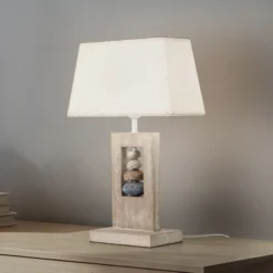 Lámpara de mesa Miriel, altura 46 cm, textil, madera