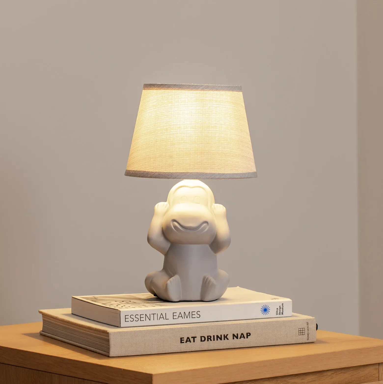 Lámpara de mesa Monkey, gris, cerámica, 28 cm de altura, E14