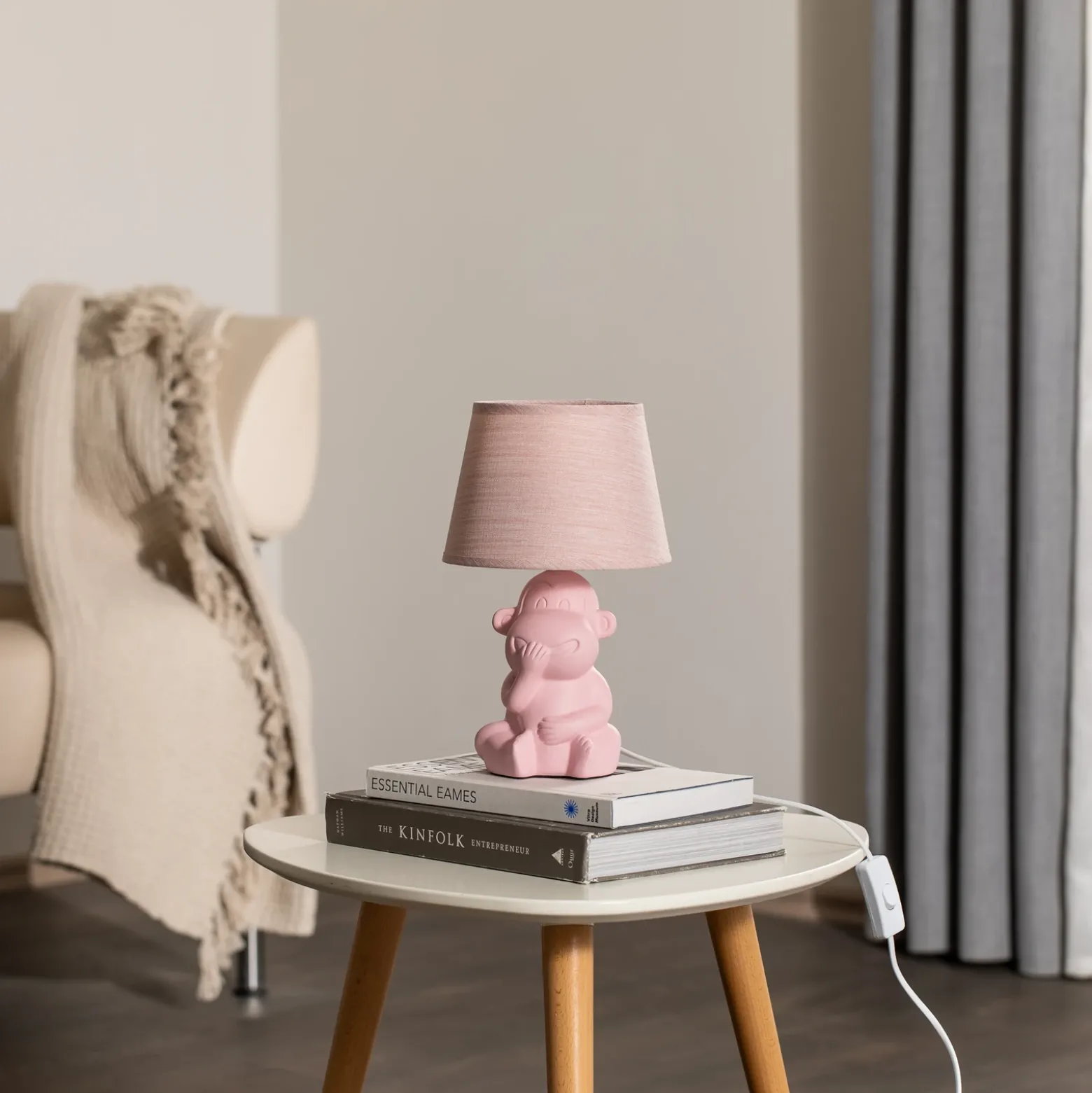 Lámpara de mesa Monkey, rosa, cerámica, 28 cm de altura, E14