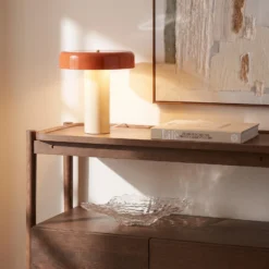 Lámpara de mesa Nola Dionne, naranja/beige, 33 cm, metal, E14