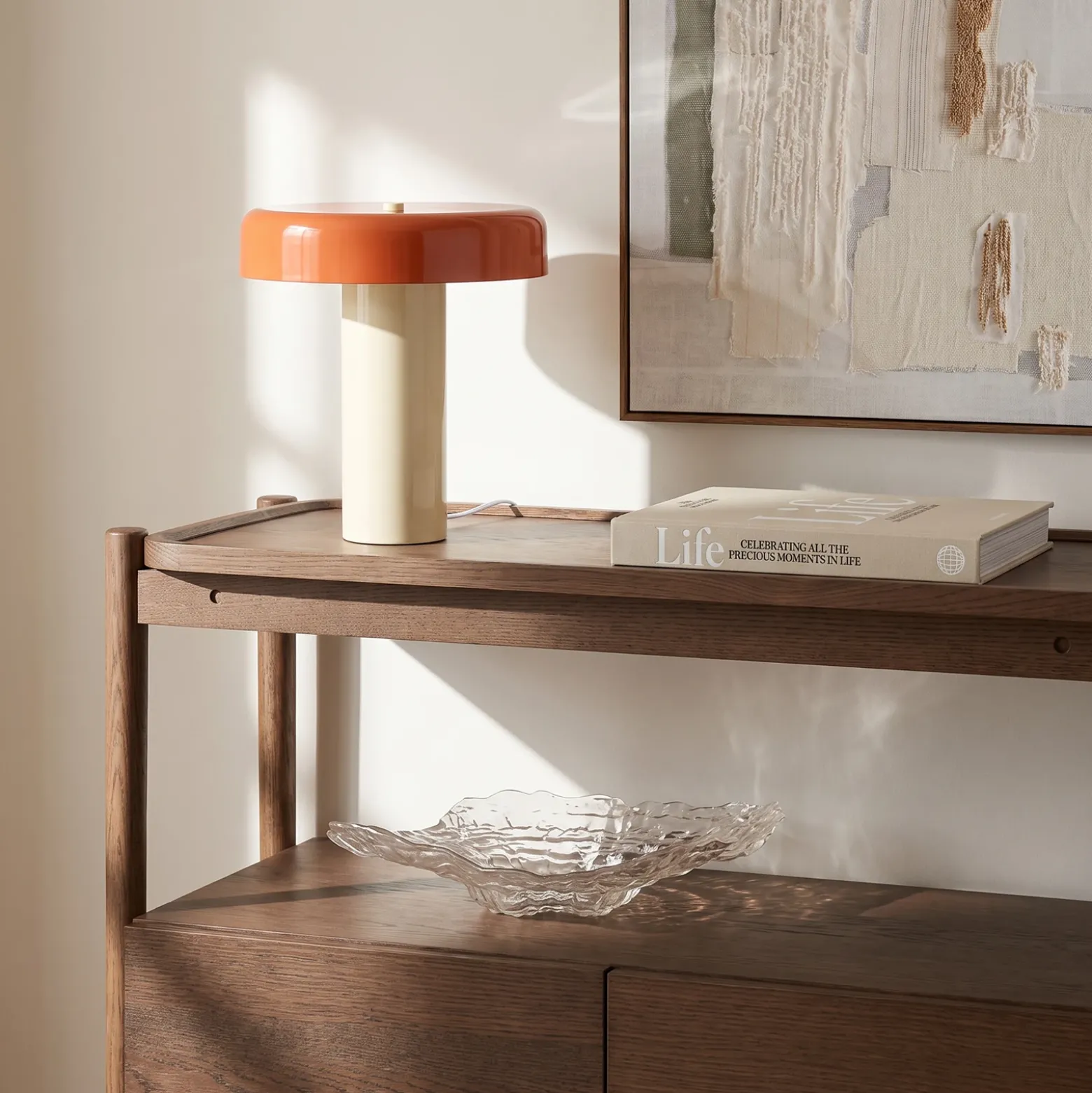 Lámpara de mesa Nola Dionne, naranja/beige, 33 cm, metal, E14