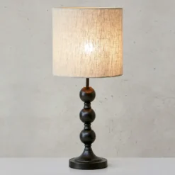 Lámpara de mesa Octo pantalla de lino, negro/arena