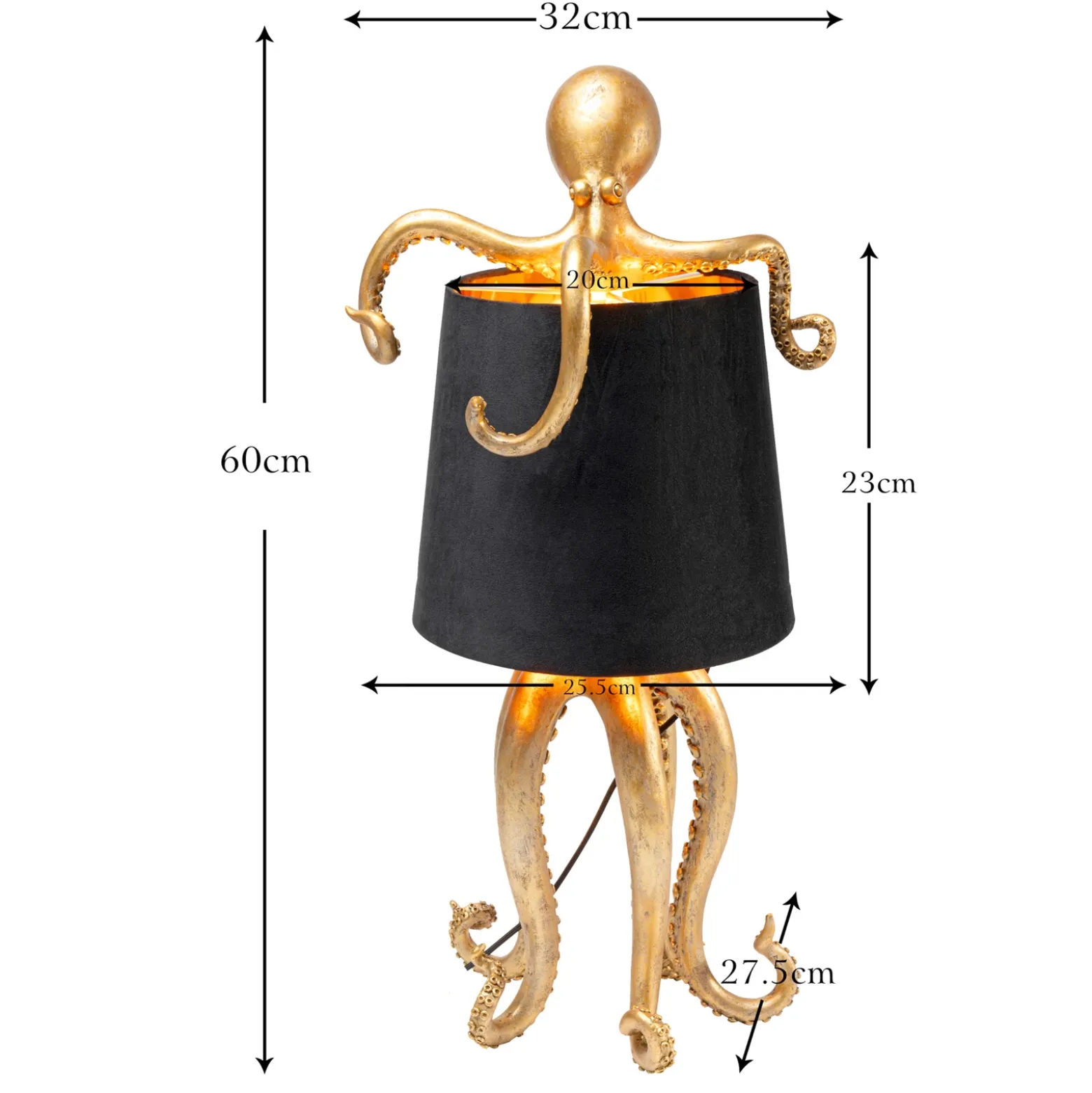 Lámpara de mesa Octopus de KARE, dorada, de tela, altura 47 cm