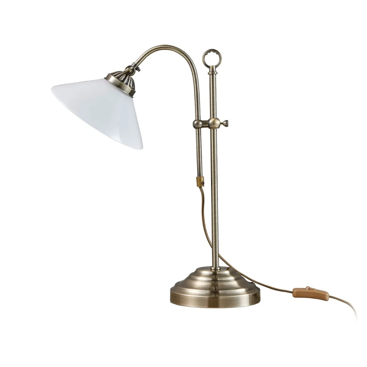 Lámpara de mesa Otis de Lindby, latón antiguo, cristal, 60 cm, E14
