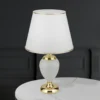 Lámpara de mesa Ovum, blanco/oro, altura 48 cm, cerámica/chintz