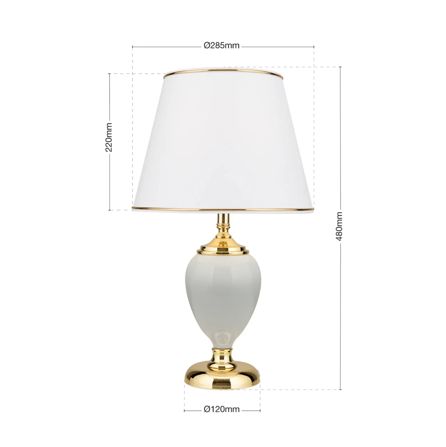 Lámpara de mesa Ovum, blanco/oro, altura 48 cm, cerámica/chintz