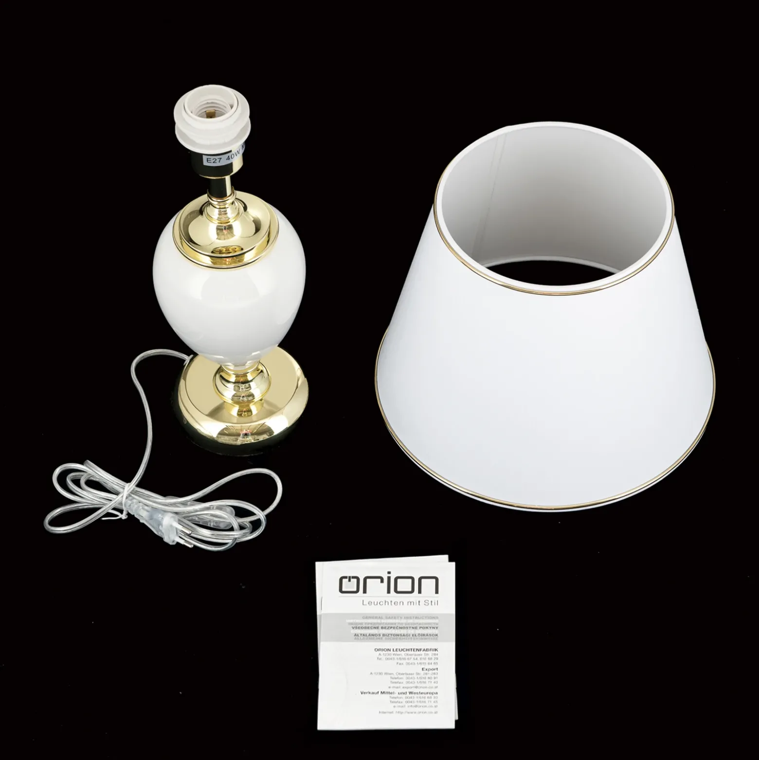 Lámpara de mesa Ovum, blanco/oro, altura 48 cm, cerámica/chintz