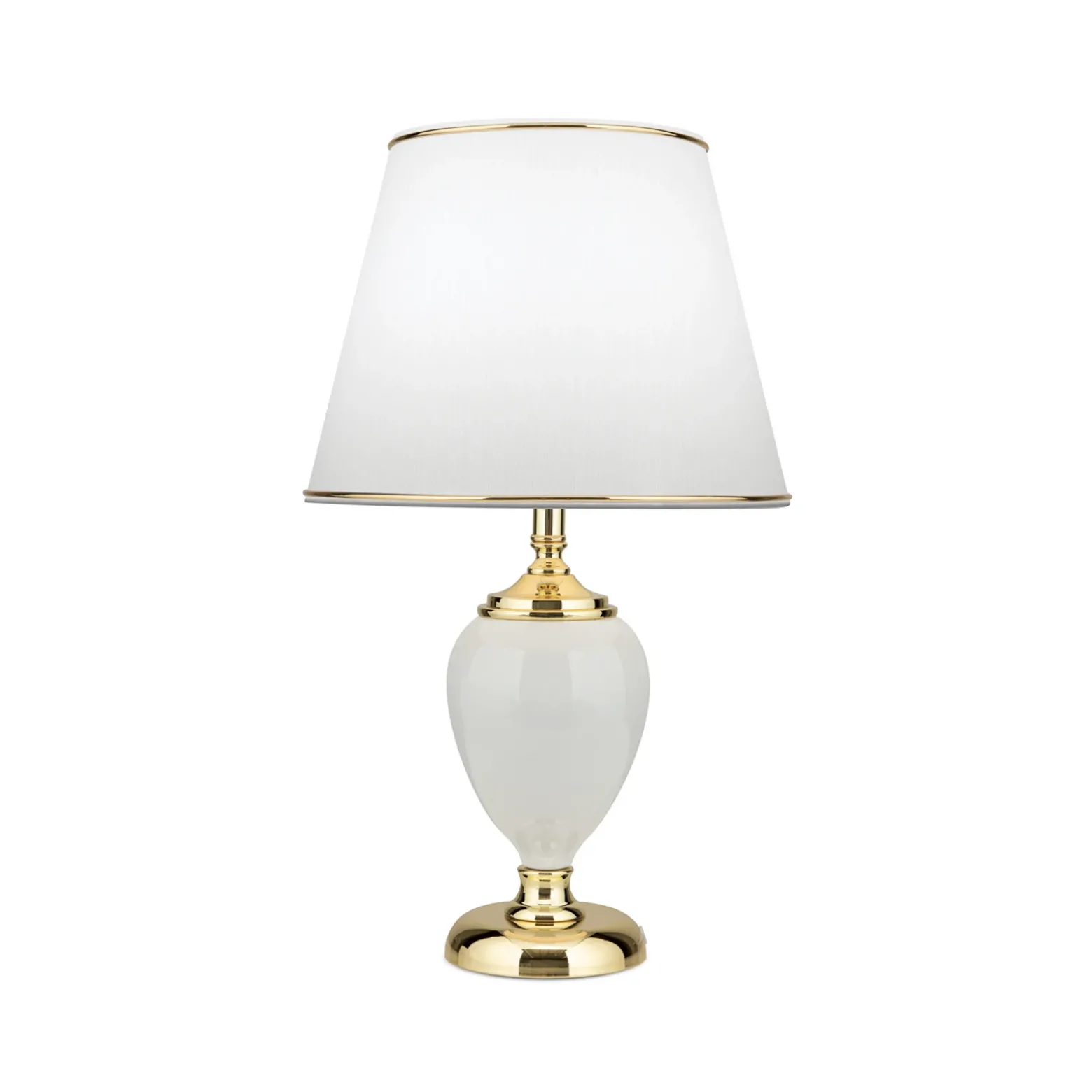 Lámpara de mesa Ovum, blanco/oro, altura 48 cm, cerámica/chintz