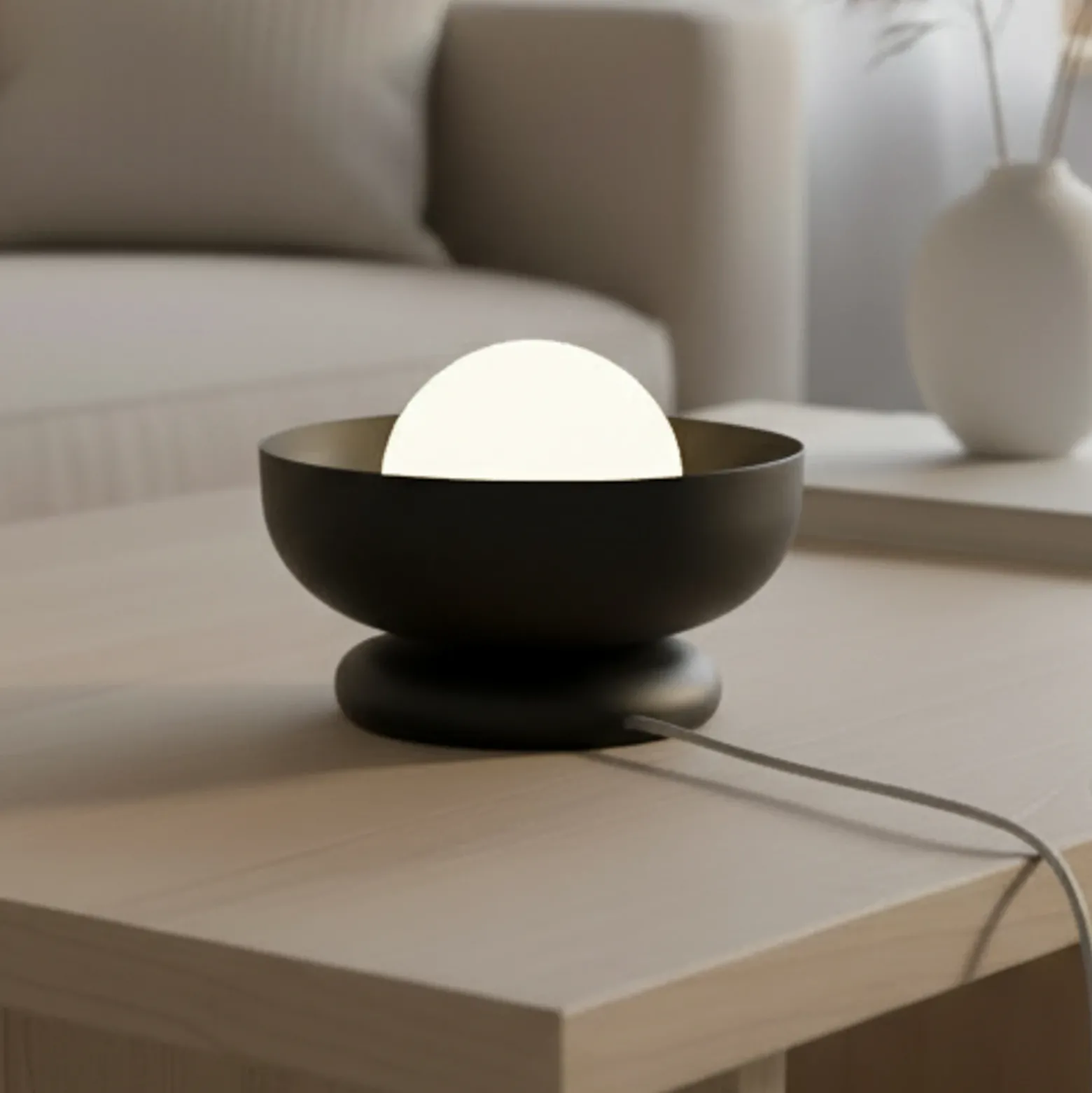 Lámpara de mesa Ozzy LN1, negra, acero/vidrio, altura 13 cm, G9