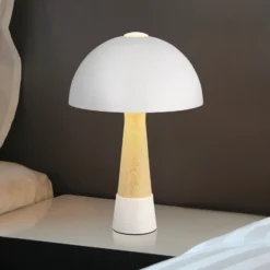 Lámpara de mesa Paulin, color arena/efecto madera, metal, 37 cm, E27