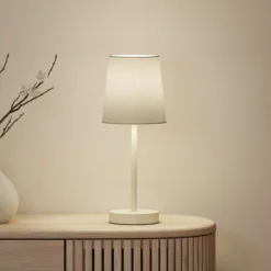 Lámpara de mesa Paulmann Stellan II, color crema, altura 40 cm, tejido