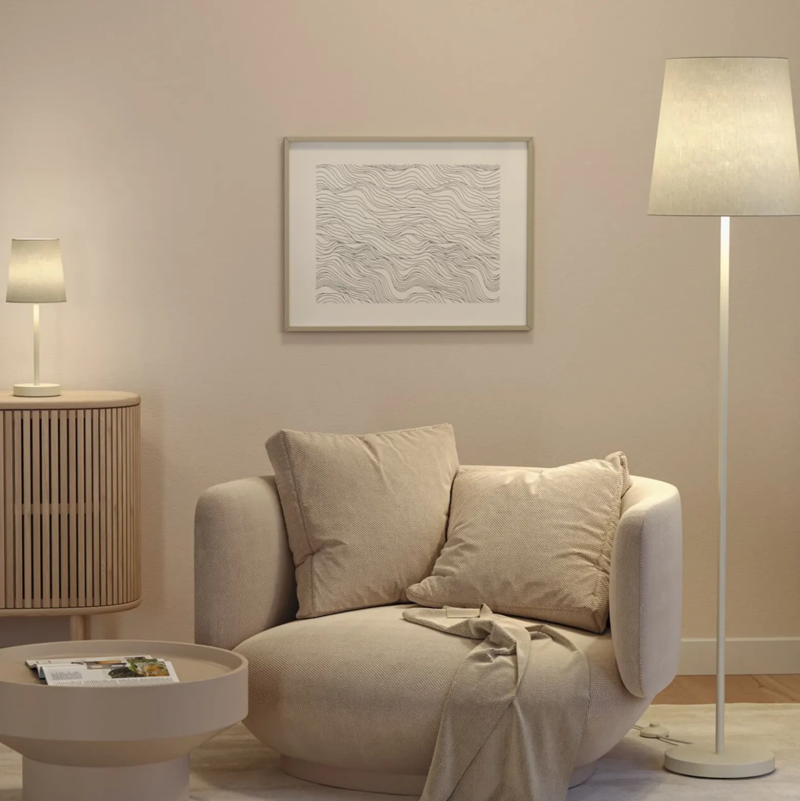 Lámpara de mesa Paulmann Stellan II, color crema, altura 40 cm, tejido