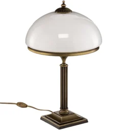 Lámpara de mesa Petro, cristal, color latón antiguo, altura 50 cm