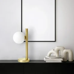 Lámpara de mesa Pomi, 1 luz, color dorado, cristal, altura 28 cm
