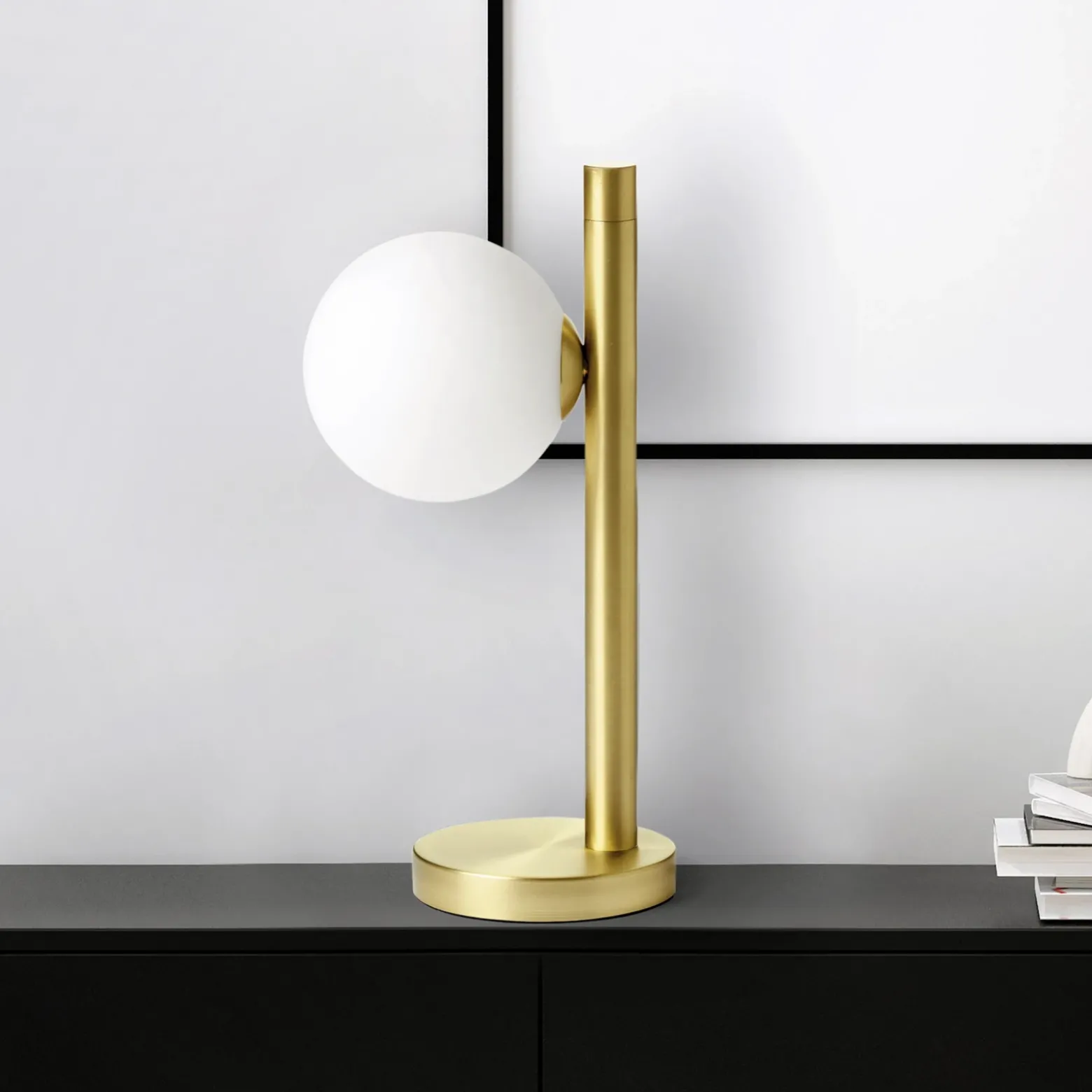 Lámpara de mesa Pomi, 1 luz, color dorado, cristal, altura 28 cm