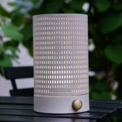 Lámpara de mesa recargable LED Mesh de Dyberg Larsen, blanca, altura 20 cm