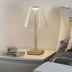 Lámpara de mesa recargable LED Rotaliana Dina+ T1, color bronce