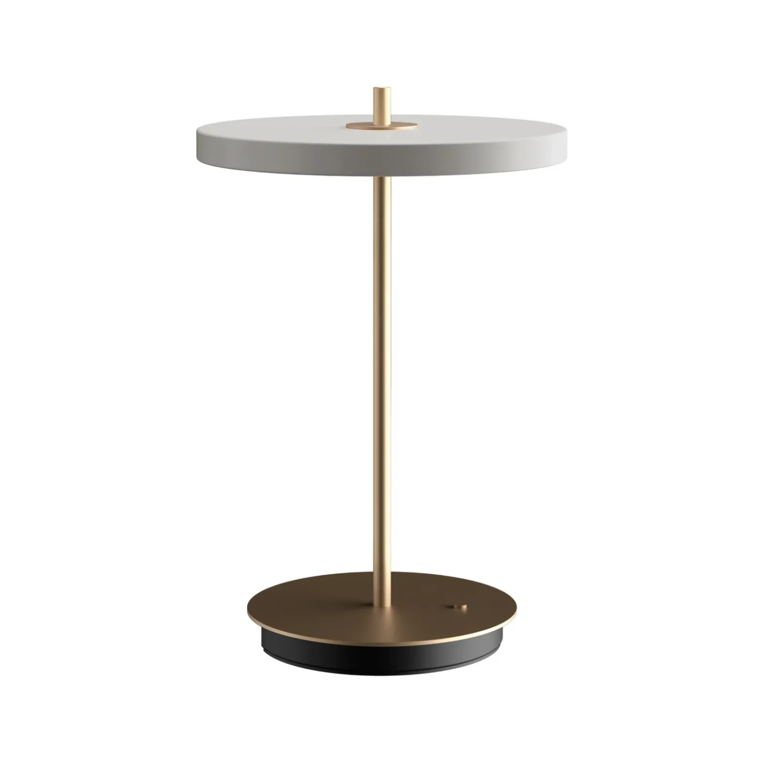 Lámpara de mesa recargable LED UMAGE Asteria Move, gris niebla/latón, 31 cm