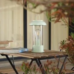 Lámpara de mesa recargable Lindby Yvette, verde, IP44, regulador táctil