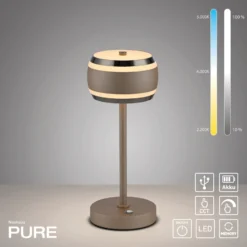 Lámpara de mesa recargable PURE Falling Rings, bronce/cromo oscuro, CCT