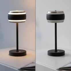Lámpara de mesa recargable PURE Falling Rings, negro perla/diamante, CCT