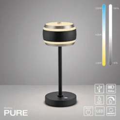 Lámpara de mesa recargable PURE Falling Rings, negro perla/diamante, CCT
