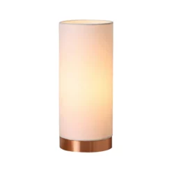 Lámpara de mesa Ronja blanca con base color cobre