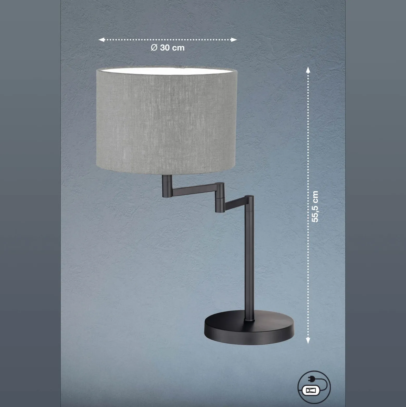 Lámpara de mesa Rota con pantalla de lino gris